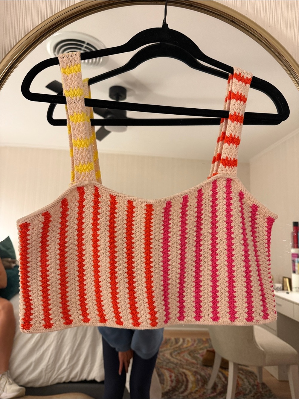 Striped Knit Cropped Tank Top in Pink, Orange and Yellow